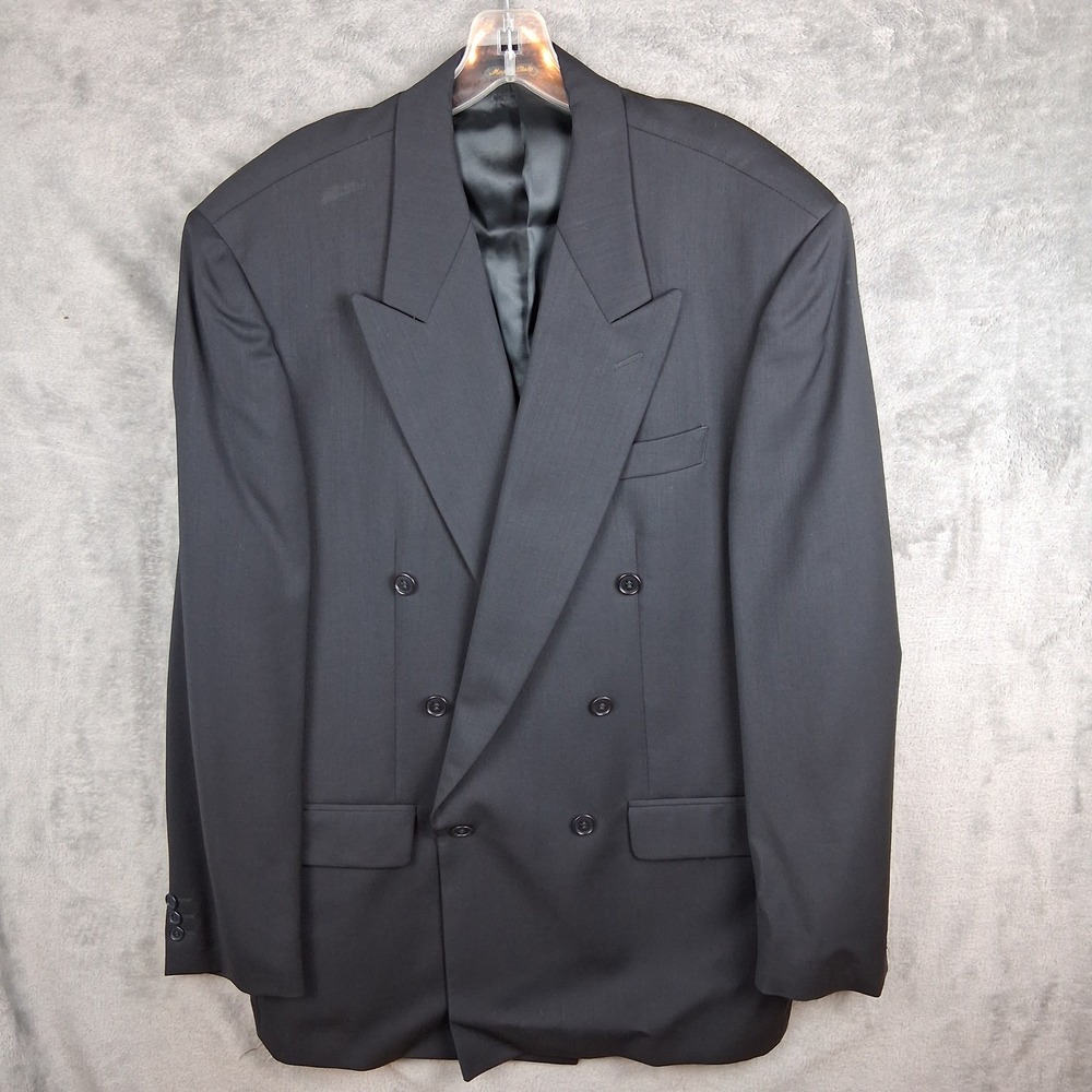 Y2K Principe by Marzotto Blazer Mens 42L Black Wool Double Breasted Italy